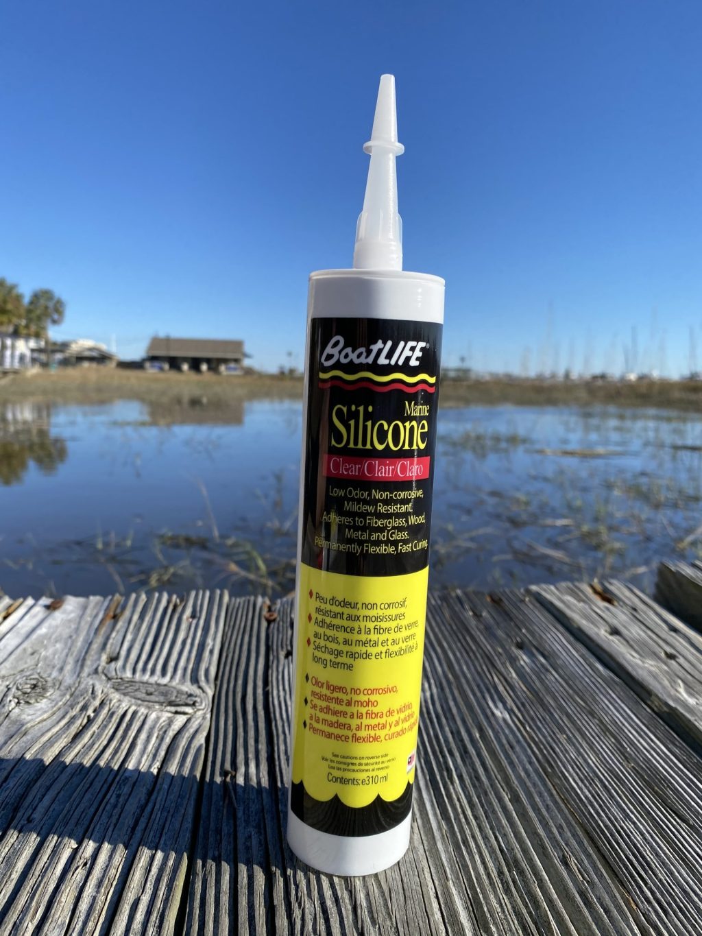 boat maintenance product on a dock