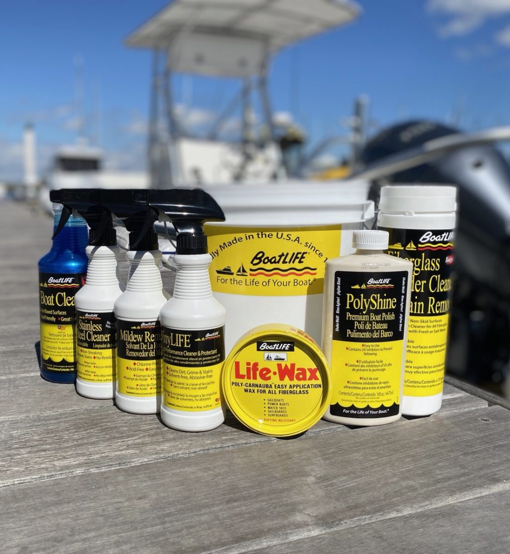 boat products on a dock