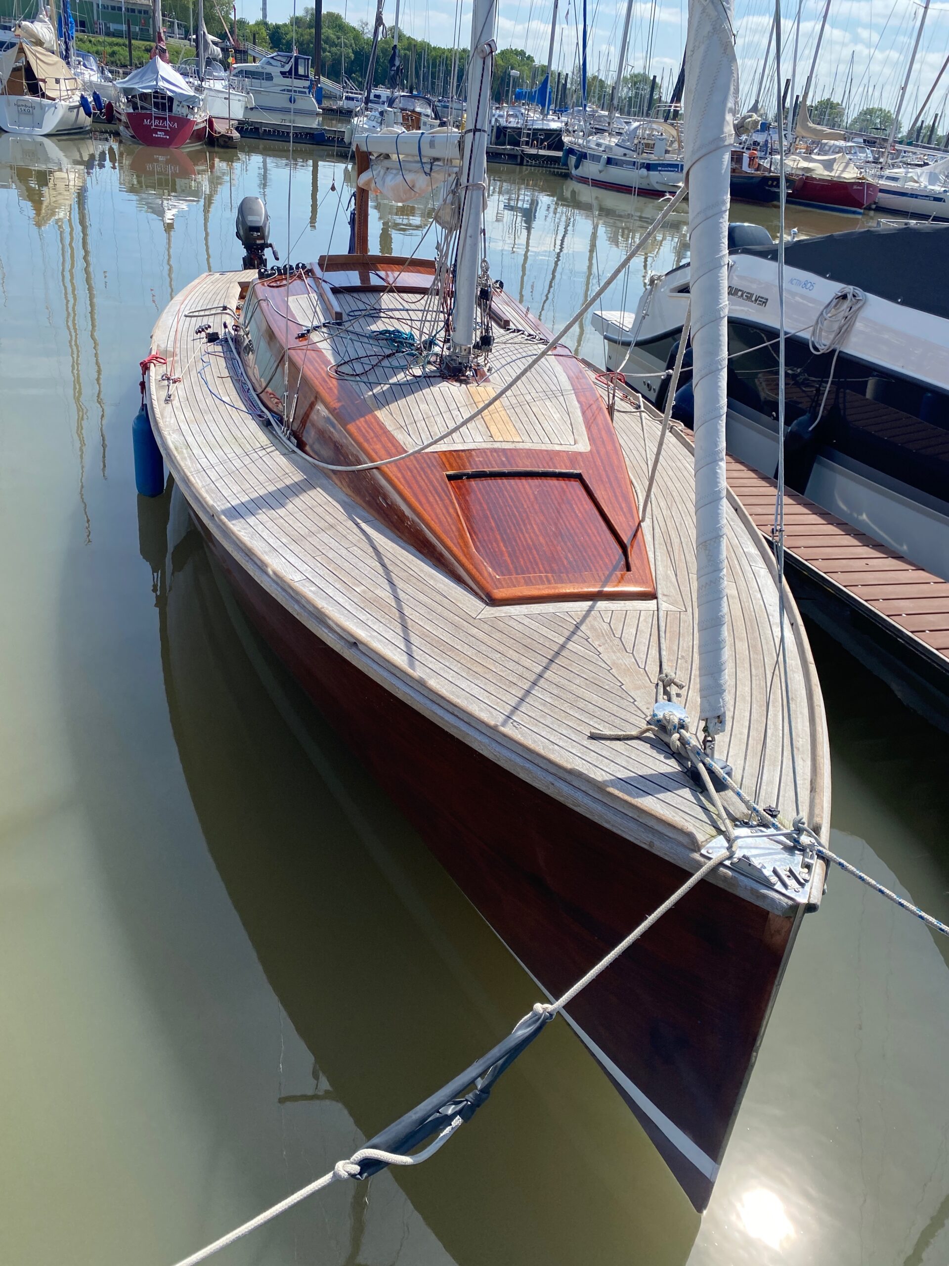 Sailboat with teak wooden deck