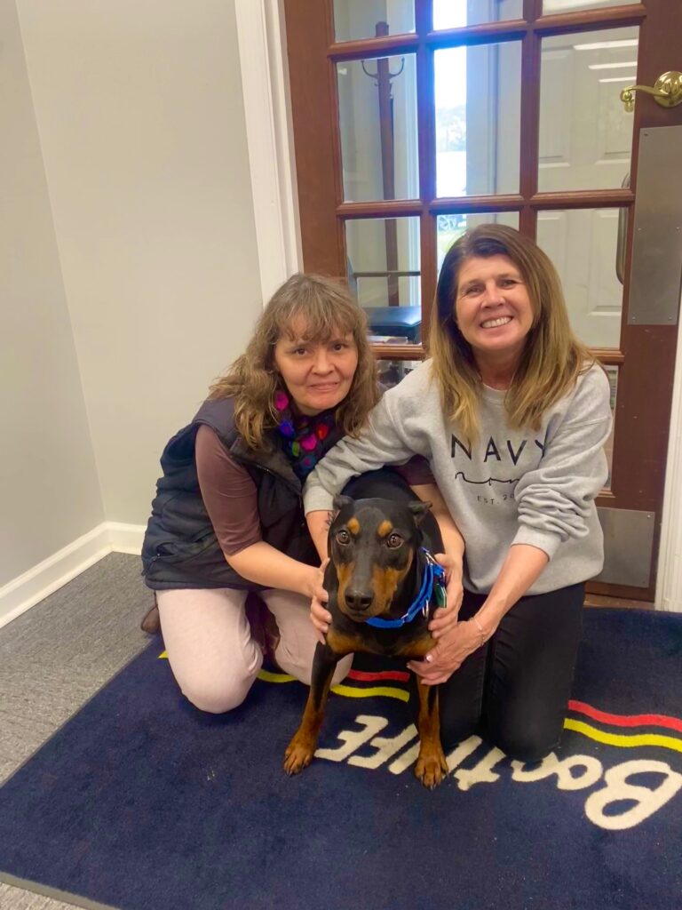 Robin and Maike with Schmitty the new office dog